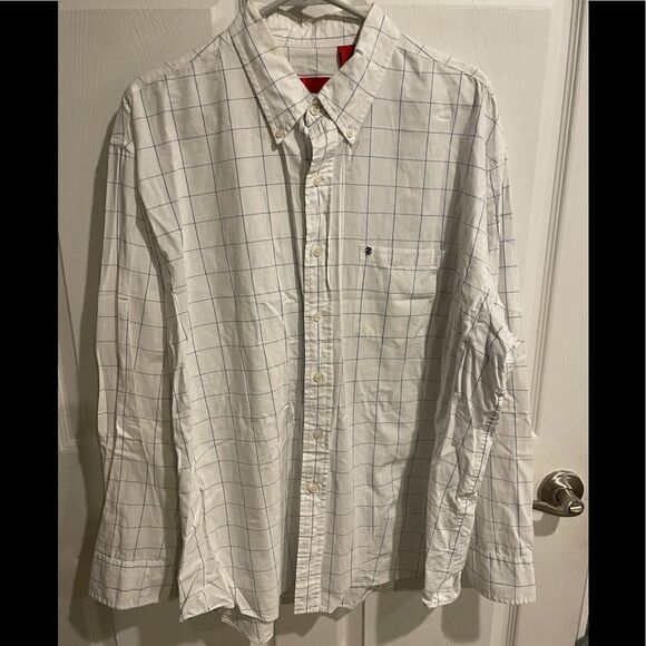 Men’s white / blue striped izod button down shirt - Picture 1 of 5